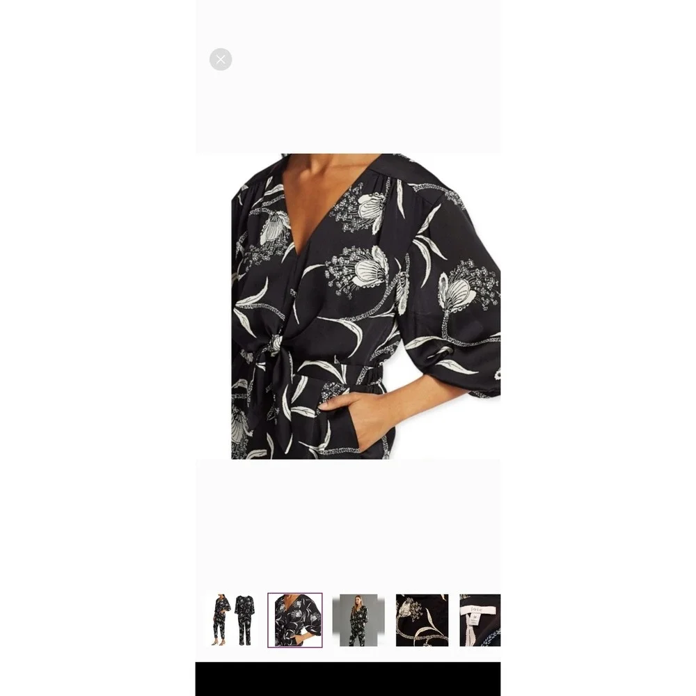 Joie Shaila Floral Balloon‎ Sleeve Jumpsuit Black Silk Womens M Casual Formal